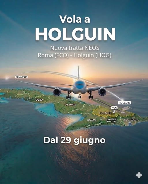 Nuevo servicio de Neos Air de Roma-Holguín a partir del 29 de junio